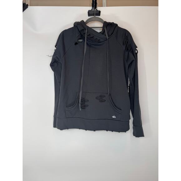 Alo yoga ripped hoodie dark grey S - Picture 2 of 7